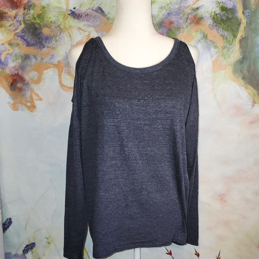Chaser Blue Gray Long Sleeve Cut Out Sweatshirt